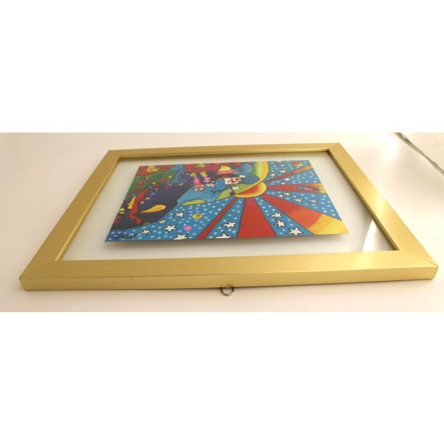 Blue 1970s Original Peter Max Painting Acrylic on Paper, Signed & Stamped in Floating Frame For Sale - Image 8 of 12