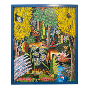 Haitian Folk Art Jungle Scene Painting