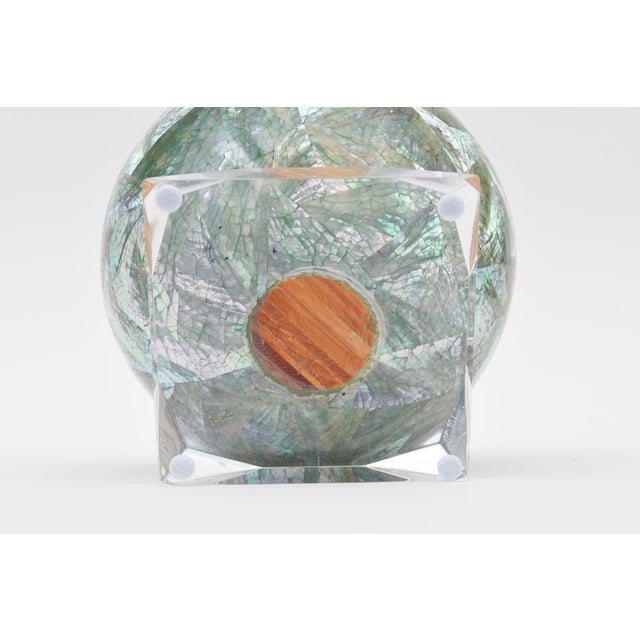 Vintage Mother of Pearl Over Wood Sphere Orb Sculpture on Lucite Base, 1970's For Sale - Image 10 of 10