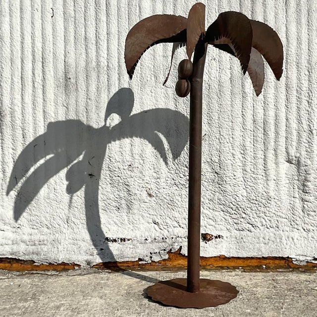 Boho Chic Vintage Monumental Patinated Metal Palm Tree For Sale - Image 3 of 8