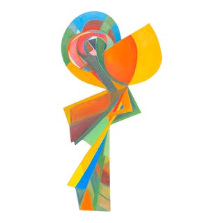 1990s Signed Modernist Asymmetrical Abstract Painting For Sale