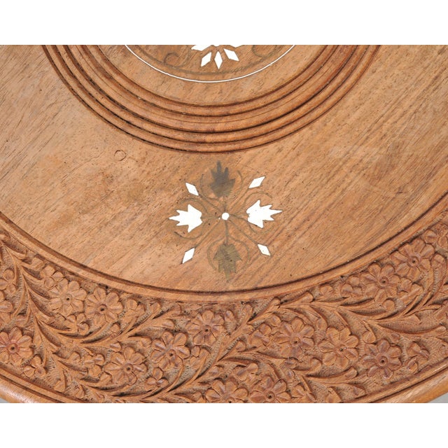 Moorish Style Carved Teak Inlaid Round Tabouret Drink Table For Sale - Image 9 of 18