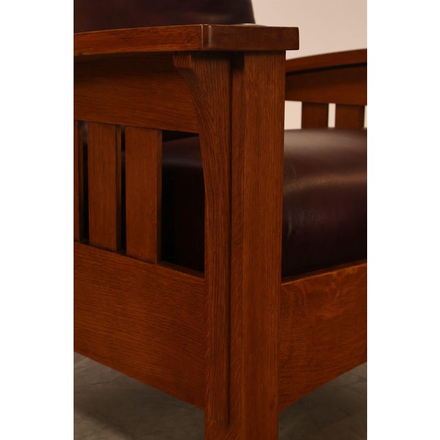 Stickley Mission Collection Pair Of Oak & Leather Bow Arm Morris Chairs For Sale - Image 12 of 18