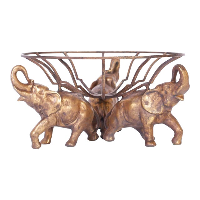 Gilt Metal Bowl With Elephants For Sale