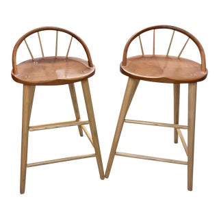 Pair of Thomas Moser Bowback Stools For Sale