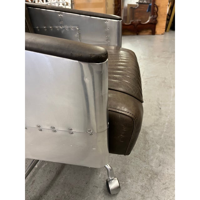 Brown Restoration Hardware Teen Brown Leather & Aluminum “Aviator” Office Chair For Sale - Image 8 of 10