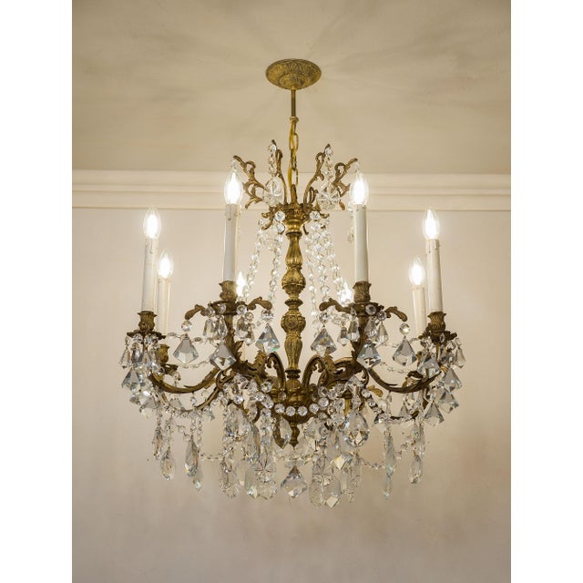 Vintage Louis XVI Chandelier in Bronze and Crystal, 1940s For Sale - Image 12 of 12