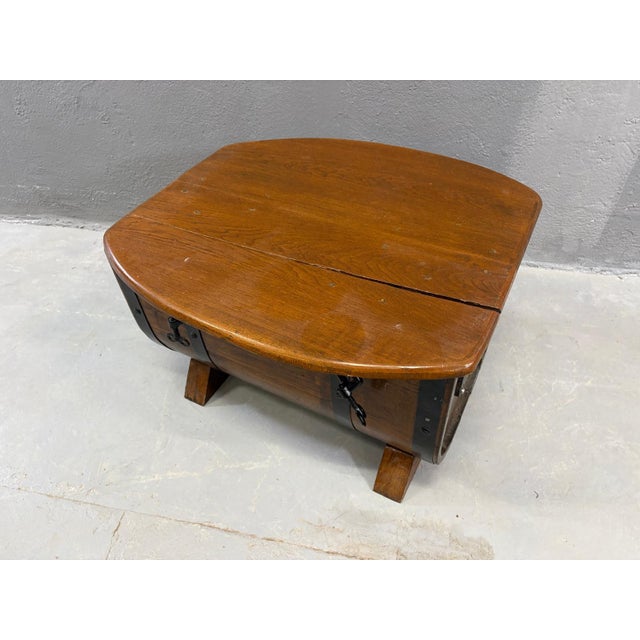 Oak Barrel Form Storage Chest with Black Metal Straps, 1930s For Sale - Image 6 of 9