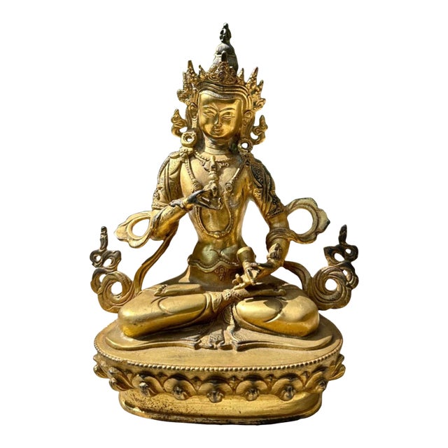 Antique Gilt Bronze Vajrasattva (Dorje Sempa) Statue 9” 19th C. Tibetan Buddhist For Sale