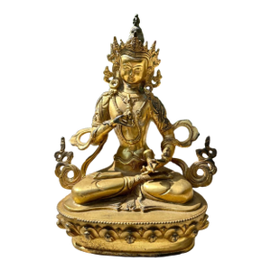 Antique Gilt Bronze Vajrasattva (Dorje Sempa) Statue 9” 19th C. Tibetan Buddhist