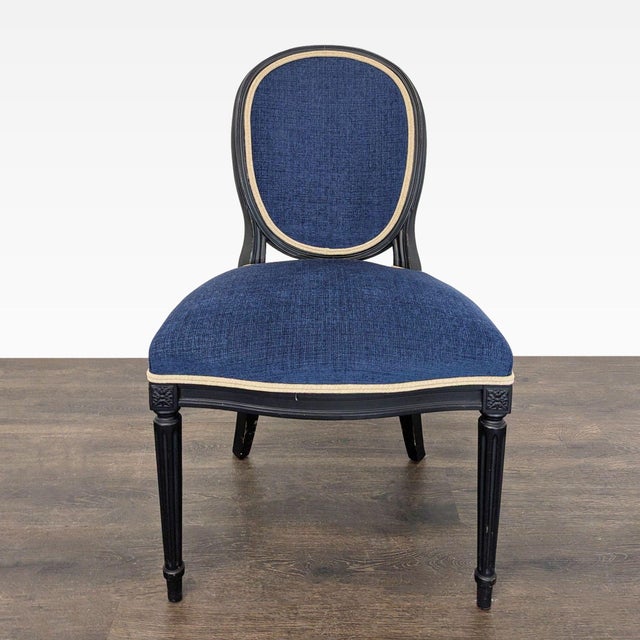 Traditional Elegant 5-Piece Dining Set With Glass Table and Blue Upholstered Chairs For Sale - Image 3 of 16
