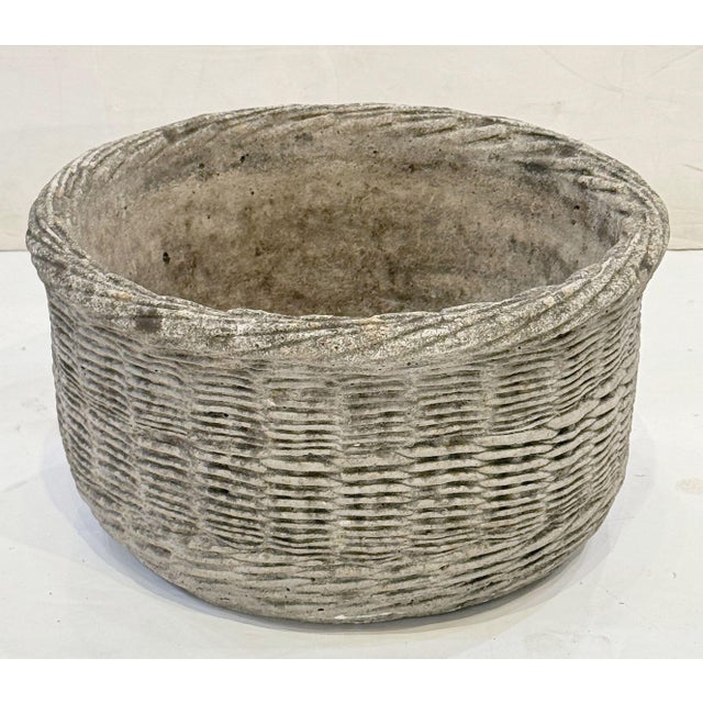 English English Basket-Weave Style Garden Stone Round Planter Pots - Two Available For Sale - Image 3 of 10