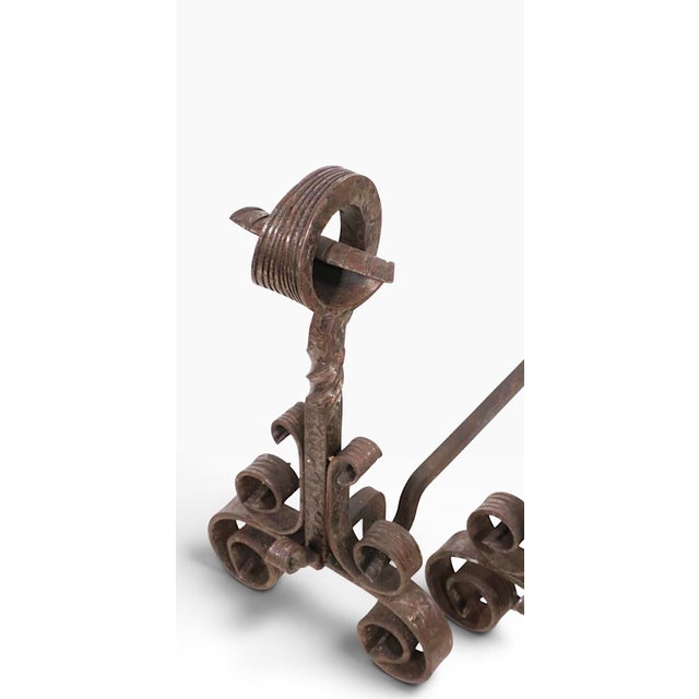 Stickley Early 20th Century Pair of Hand Forged Arts and Crafts Iron Andirons For Sale - Image 4 of 7
