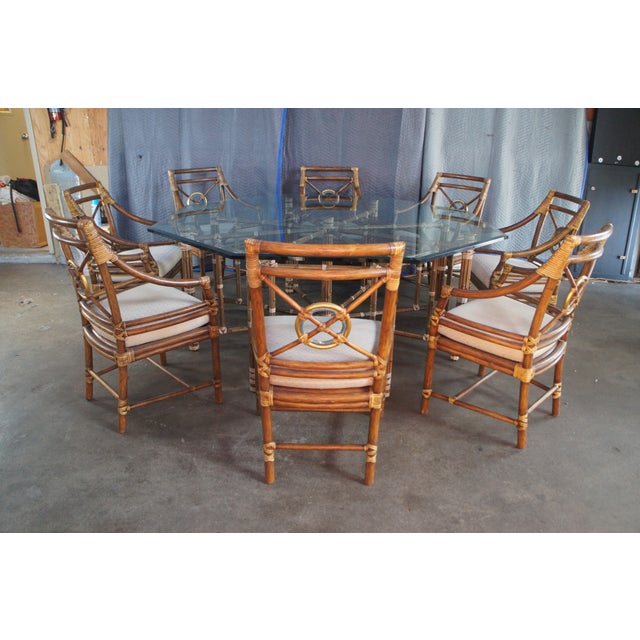 McGuire Mid Century Modern Octagonal Bamboo Dining Table & 8 Target Back Chairs For Sale - Image 14 of 18