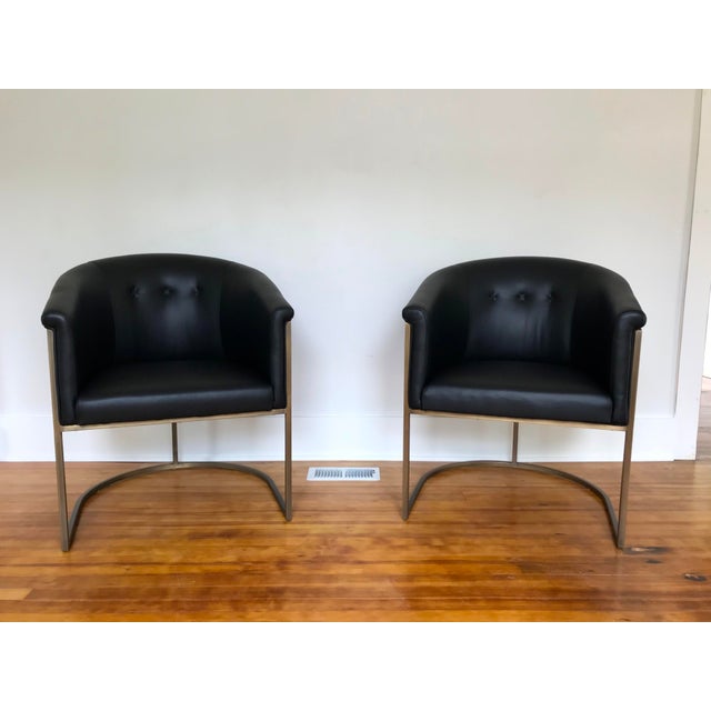 J L F Collections Black Leather Barrel Chairs A Pair Chairish