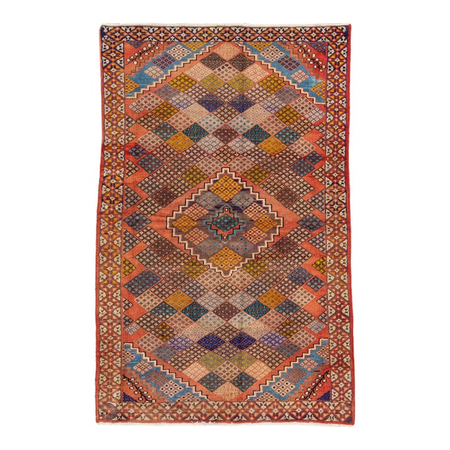 1960s Vintage Handmade Shiraz Peach Medallion Wool Rug For Sale