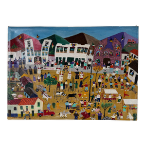 2009 Jadiro Colorful Folk Art Oil on Canvas Painting – Unframed