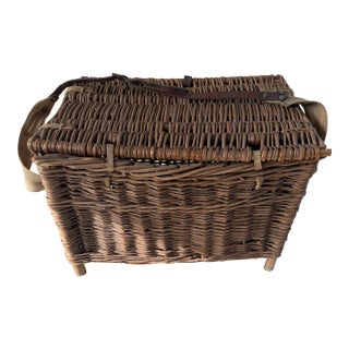 Vintage Wicker Fishing Basket For Sale