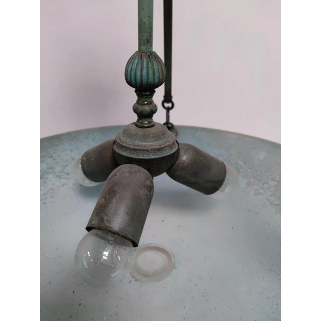 1980s Vintage Green Glass Chandelier For Sale - Image 5 of 15