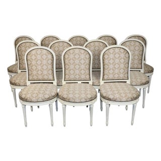 Set 12 1960's Louis XVI Style French Painted Dining Chairs Manner of Jansen For Sale