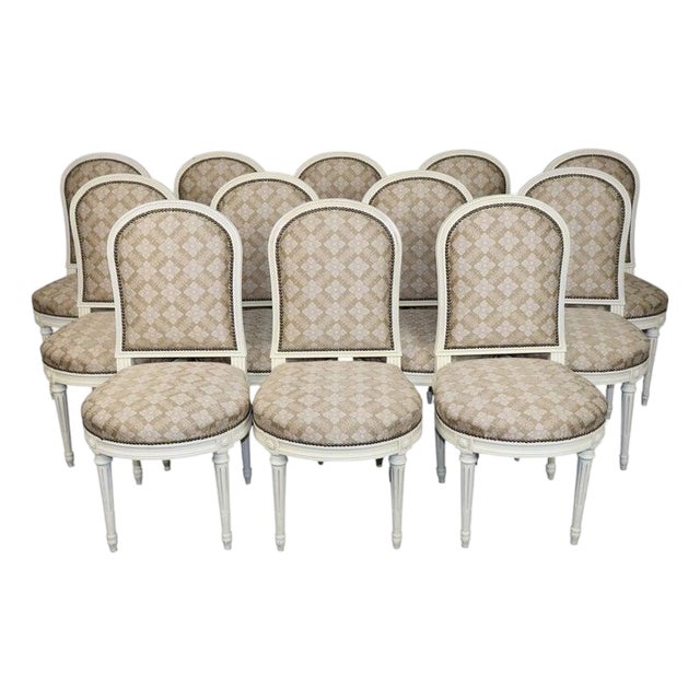 Set 12 1960's Louis XVI Style French Painted Dining Chairs Manner of Jansen For Sale