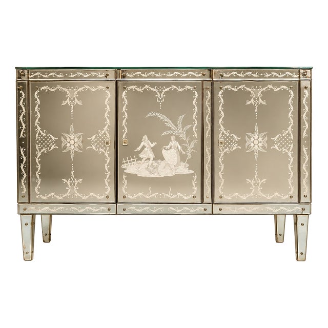 Venetian Art Deco Buffet-Bar Eglomisé and Beveled Glass, 1940s For Sale