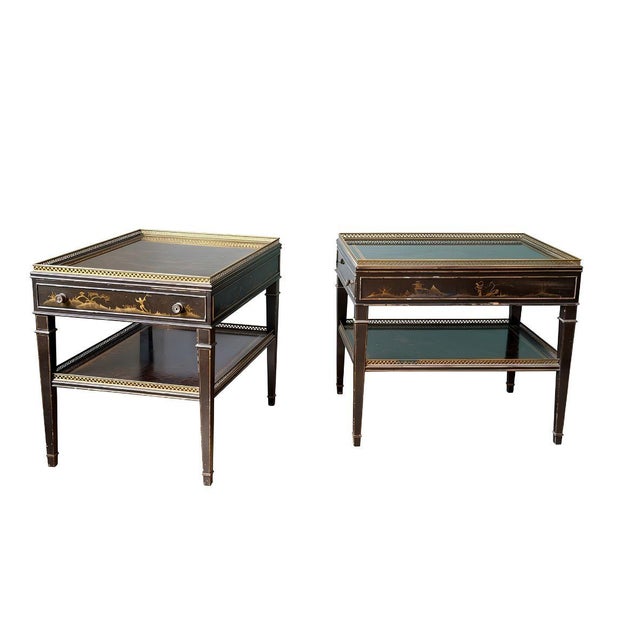 Hollywood Regency Mid-20th Century Chinoiserie & Faux Tortoiseshell Tray-Top Side Tables With Park Avenue Provenance - A Pair For Sale - Image 4 of 18