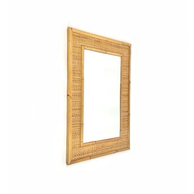 Mid-Century Modern Rectangular Bamboo and Rattan Wall Mirror, Italy, 1960s For Sale - Image 3 of 8