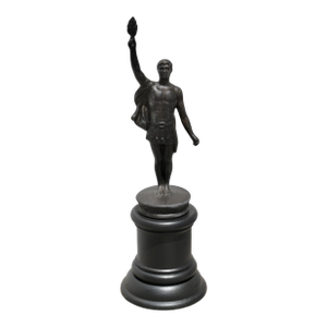 Vintage Olympian Man With Torch Metal Statue on Wood Base