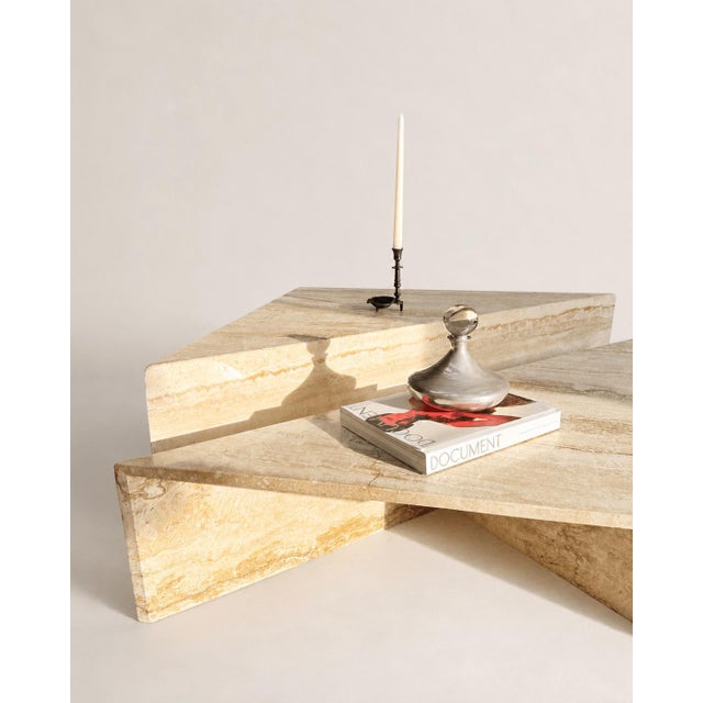 Vintage Italian Travertine Low Triangular Nesting Coffee Tables, 1970s, Set of 2 For Sale - Image 6 of 15
