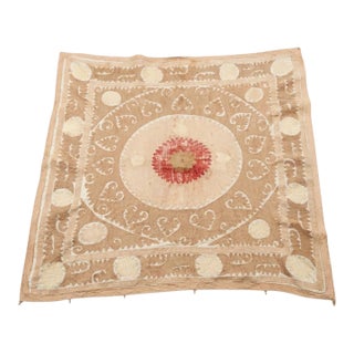 Neutral Tan Samarkand Suzani Textile Wall Art For Sale