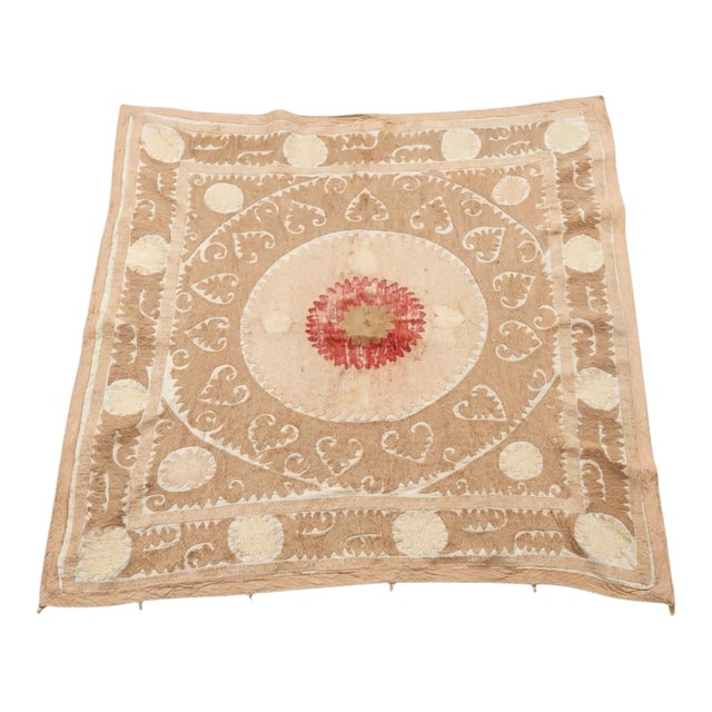 Neutral Tan Samarkand Suzani Textile Wall Art For Sale