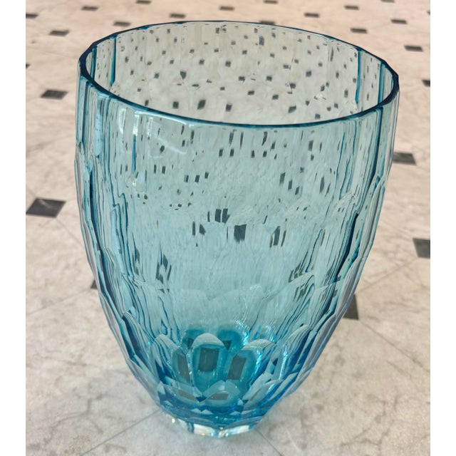 Abstract Blue Cut Glass Vase From Bekos For Sale - Image 3 of 3