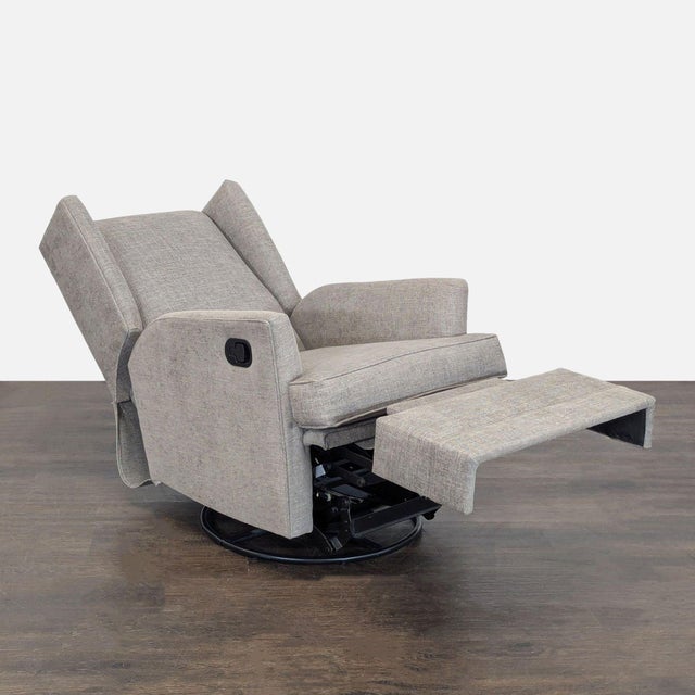 Modern Pottery Barn Wingback Recliner Swivel Glider Lounge Chair in Gray For Sale - Image 3 of 6