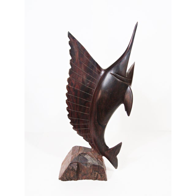 1970s Hand-Carved Hardwood Sailfish / Marlin Sculpture on Base For Sale In Austin - Image 6 of 11