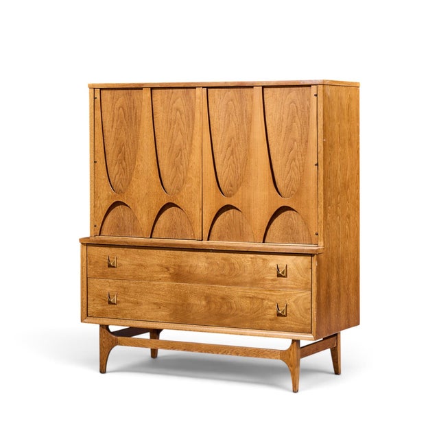 Mid-Century Modern Broyhill Brasilia Mid Century Walnut and Brass Gentlemans Chest Highboy Dresser For Sale - Image 3 of 10