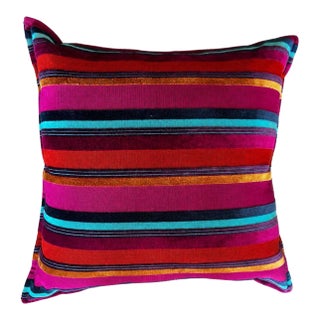 Pair of 24” Custom Designer Striped Velvet Throw Pillows For Sale