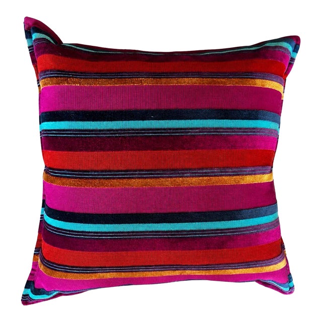 Pair of 24” Custom Designer Striped Velvet Throw Pillows For Sale