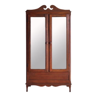 Antique Mahogany Cabinet With Mirrored Doors For Sale