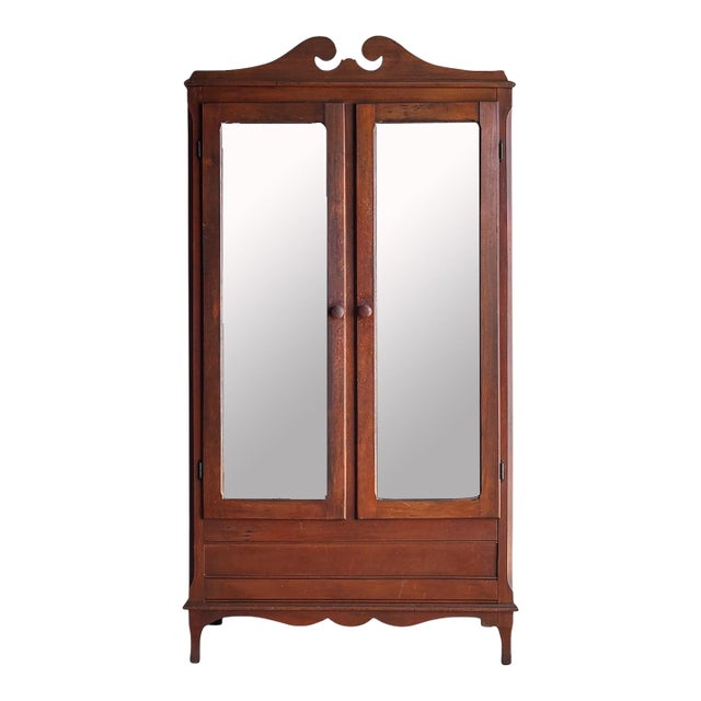 Antique Mahogany Cabinet With Mirrored Doors For Sale