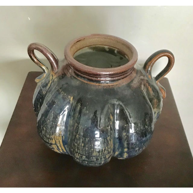 Vintage Blue Glaze Studio Vase With Handles For Sale In San Diego - Image 6 of 6