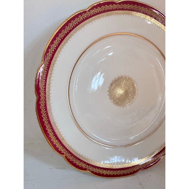 Vintage c.h. Field Haviland Limoges Plate, French Porcelain, Red & Gold Gilt Dinner Plate For Sale In Charleston - Image 6 of 9