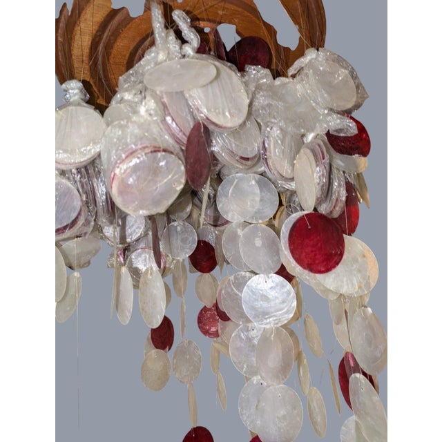 Antique White Vintage Mid-Century Modern Red & White Capiz Shell Hanging Chandelier Sculpture For Sale - Image 8 of 11