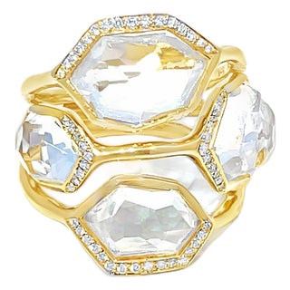 Ippolita 18k Yellow Gold Rock Crystal Quartz and Diamond Ring, Size 6.75 For Sale