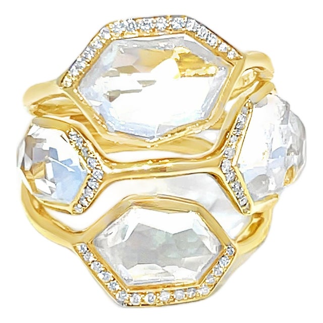 Ippolita 18k Yellow Gold Rock Crystal Quartz and Diamond Ring, Size 6.75 For Sale