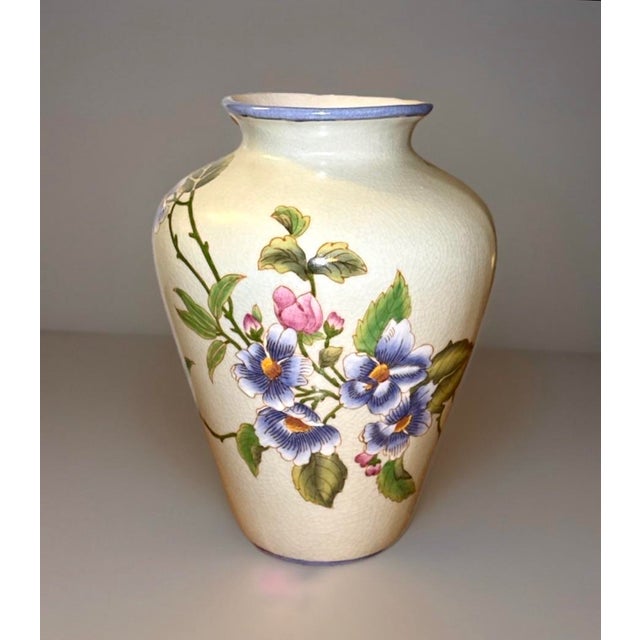 Contemporary Vintage Hand Painted Floral Vases - Gump's of San Francisco For Sale - Image 3 of 8