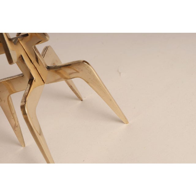Pair of Sculptural Vintage Brutalist Candle Holders in Polished Brass For Sale - Image 9 of 13
