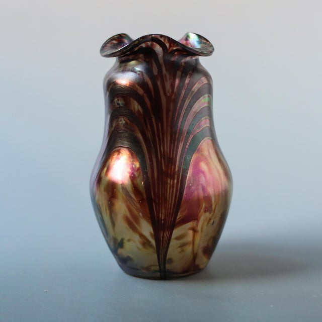 Antique Bohemian Iridescent Art Glass Vase C. 1900 For Sale In Las Vegas - Image 6 of 15