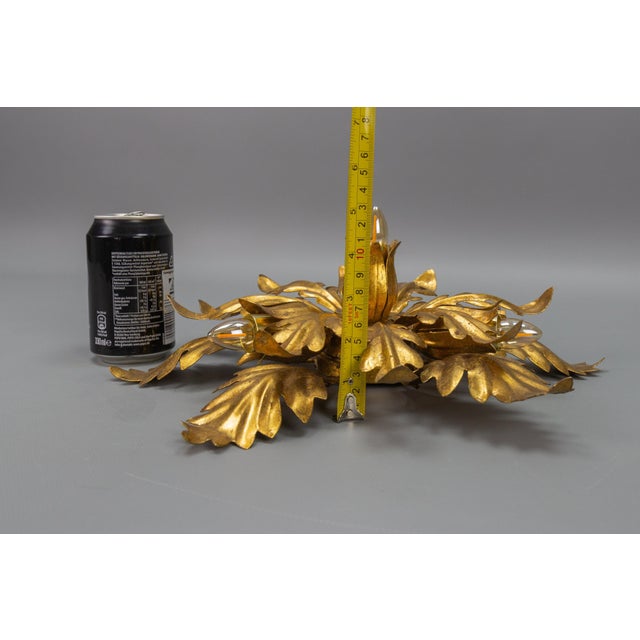 Gilt Metal Leafed Sunburst-Shaped Four-Light Flush Mount, 1970s For Sale - Image 14 of 18