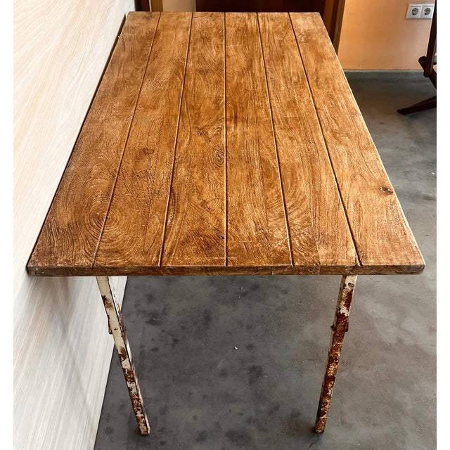 Metal Outdoor Folding Frametable in Oxide Lacquered Iron Legs, Signed For Sale - Image 7 of 9